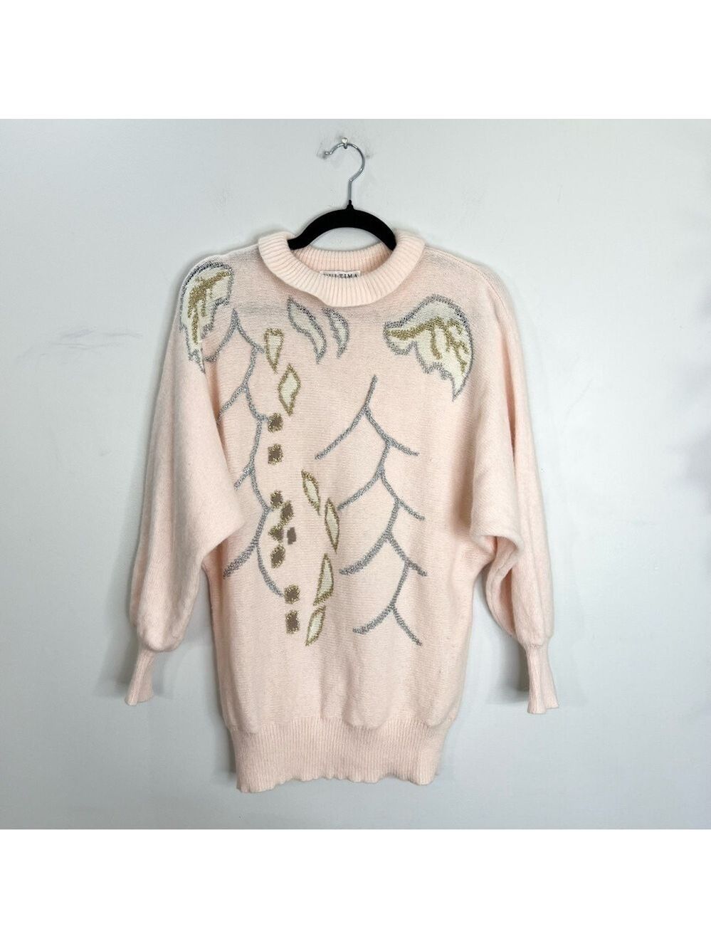 Vintage L'Ultima pale pink fuzzy Angora bat wing dolman sleeve sweater - Picture 4 of 12